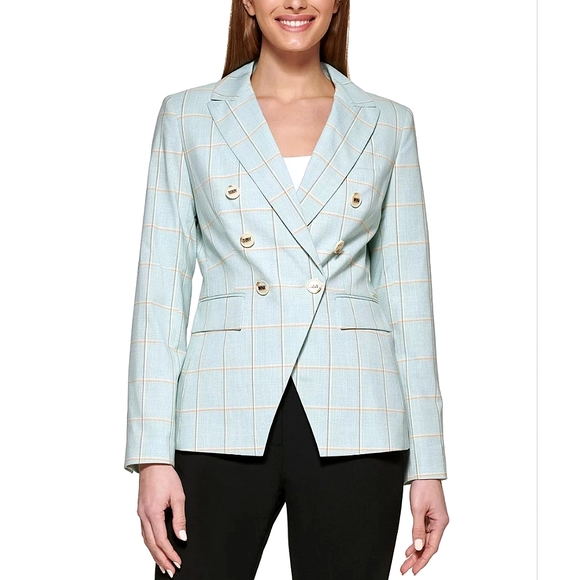 DKNY WOMEN'S DOUBLE BREASTED BLAZER IN MINT GREEN DOUBLE-BREASTED PATTERN - Picture 3 of 8